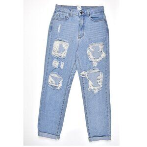 Princess Polly Straight Leg High Waist Ripped Deconstructed Mom Jeans